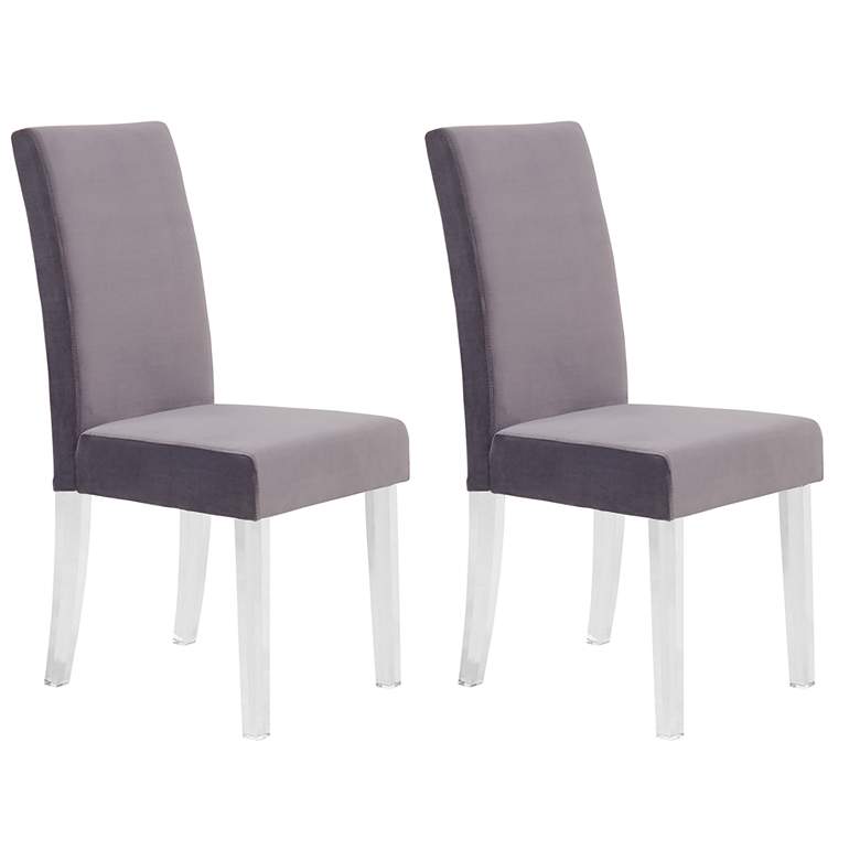 Image 1 Dalia Set of 2 Dining Chairs in Gray Velvet and Acrylic Finish