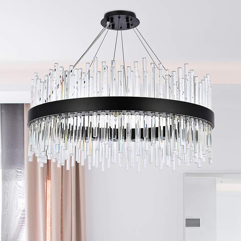 Image 2 Dallas 32" Wide Black Crystals 18-Light Round Pendant