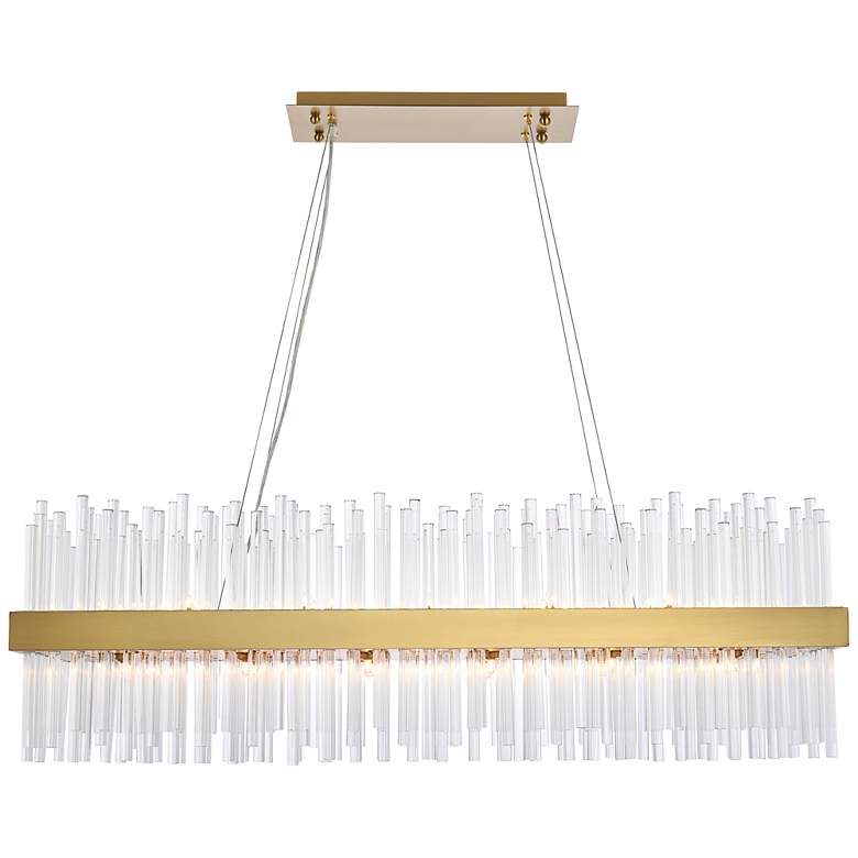 Image 2 Dallas 42"W Satin Gold Crystal Rectangular 24-Light Pendant