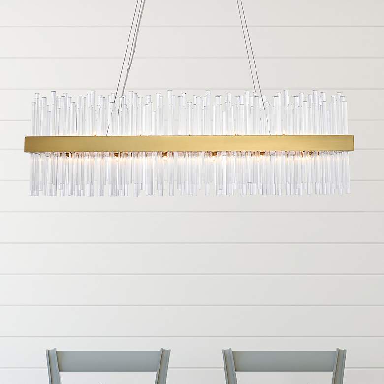 Image 1 Dallas 42"W Satin Gold Crystal Rectangular 24-Light Pendant