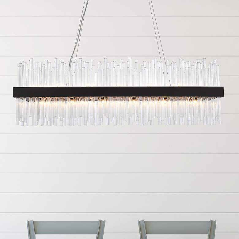 Image 1 Dallas 48" Wide Black Crystal Rectangular 24-Light Pendant