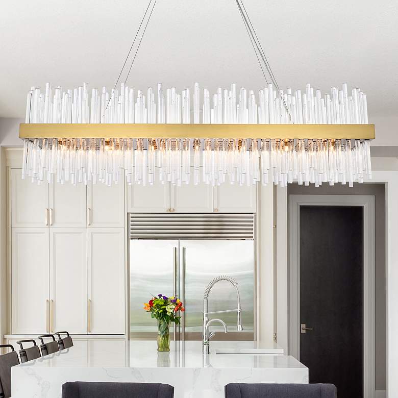 Image 1 Dallas 48"W Satin Gold Crystal Rectangular 24-Light Pendant
