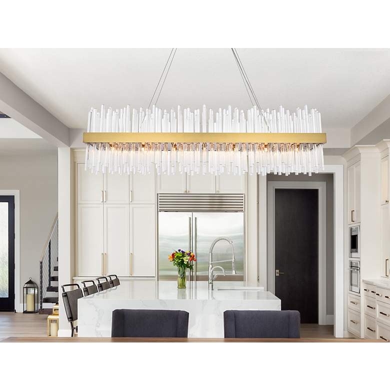 Image 3 Dallas 48"W Satin Gold Crystal Rectangular 24-Light Pendant more views