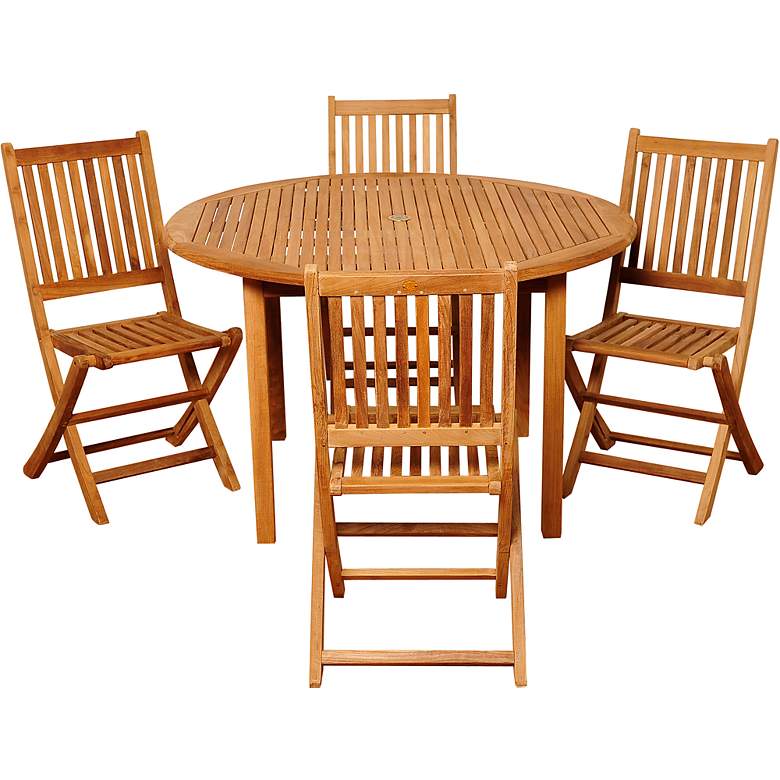 Dallis Teak Folding Chair 5-Piece Round Patio Dining Set