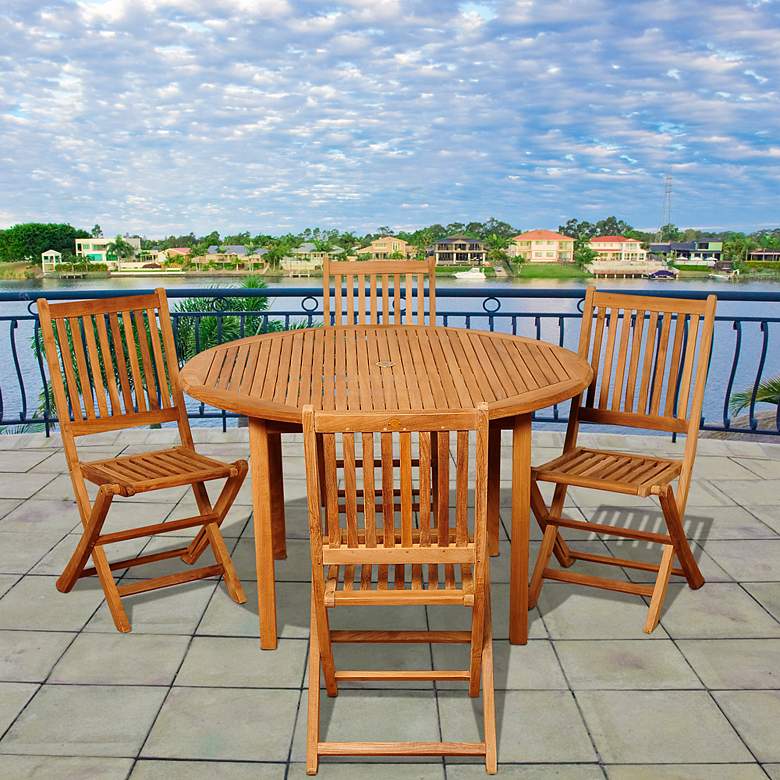 Image 4 Dallis Teak Folding Chair 5-Piece Round Patio Dining Set more views