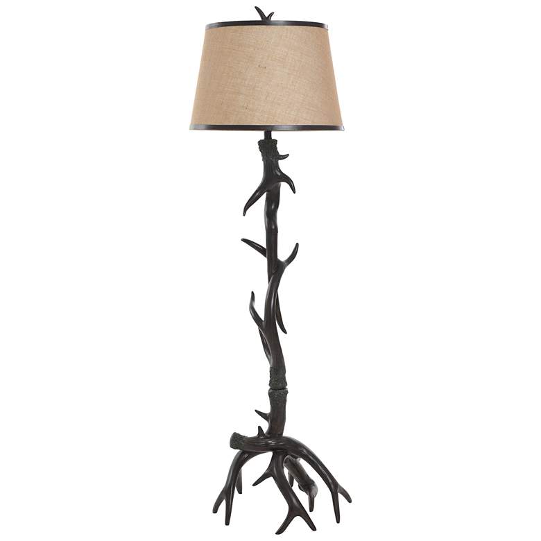 Image 1 Dalton 63.5"H Lodge Antler Brown Floor Lamp w/ Black Lining Shade