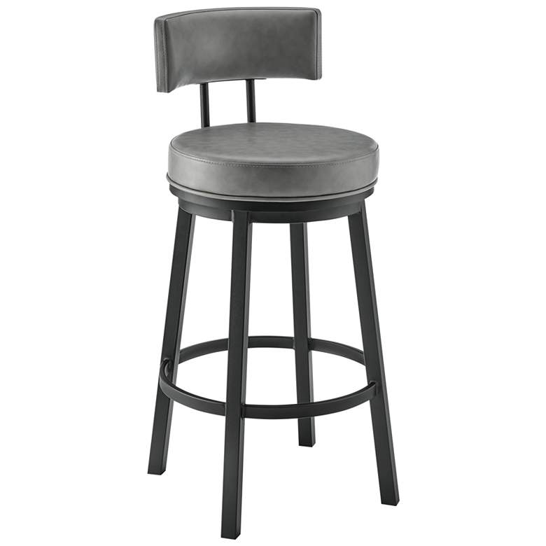 Image 1 Dalza 26 in. Swivel Barstool in Black Finish with Grey Faux Leather
