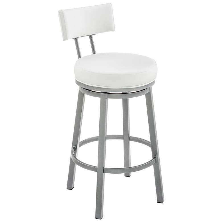 Image 1 Dalza 26 in. Swivel Barstool in Cloud Finish with White Faux Leather
