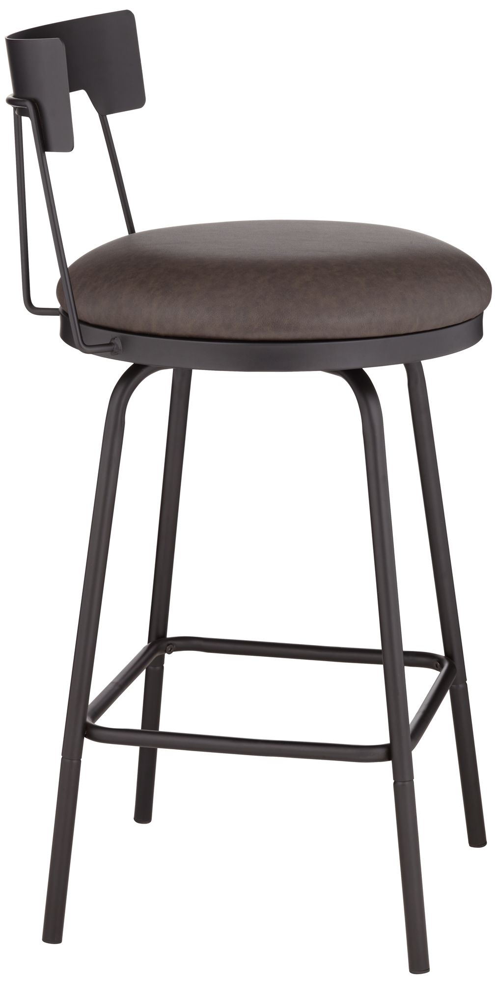 Damari Matte Black Metal and Leather Swivel Counter Stool