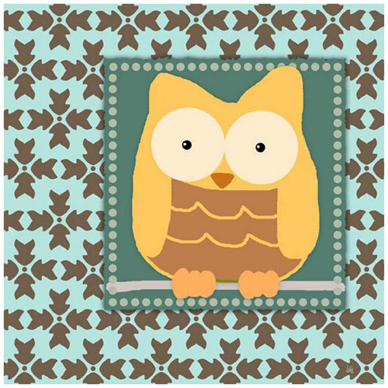 Image 1 Damask Yellow Owl 12 inch Square Giclee Canvas Wall Art