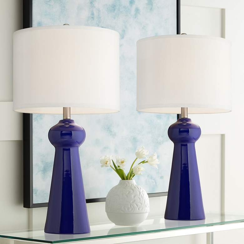 Damon Blue Ceramic Modern Coastal Table Lamps Set of 2