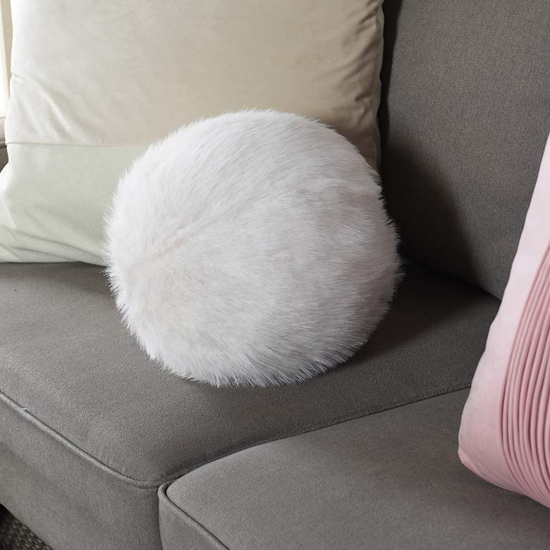 Image 3 Dan Foley 12" x 12" Ivory Faux Fox Hair Circle Throw Pillow more views
