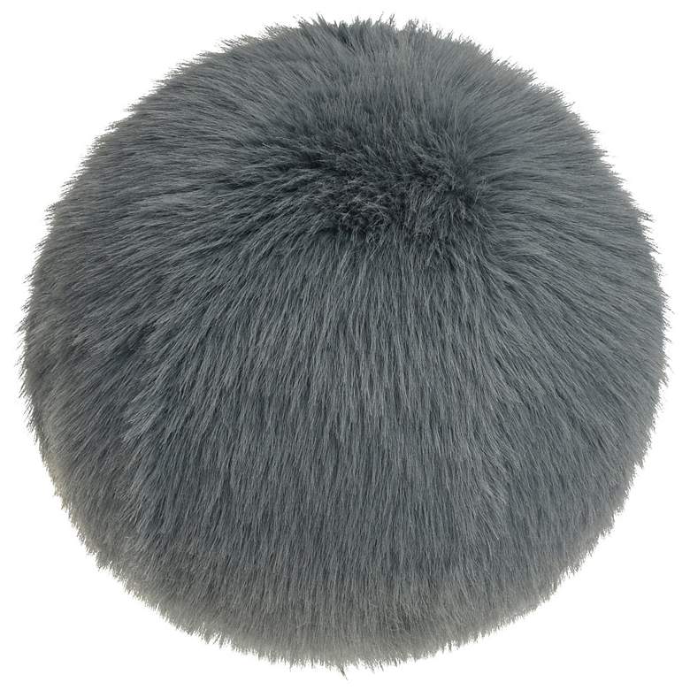 Image 1 Dan Foley Circle Throw Pillow Grey Faux Fox Hair & Feather Filling 12"x12"