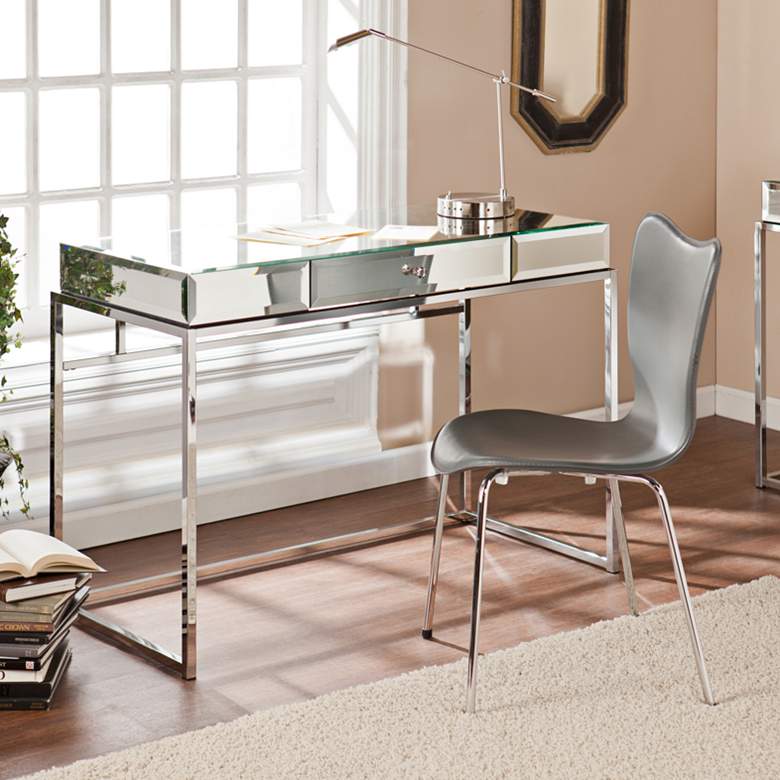 Image 1 Dana 43 inch Wide Mirrored and Chrome 1-Drawer Desk
