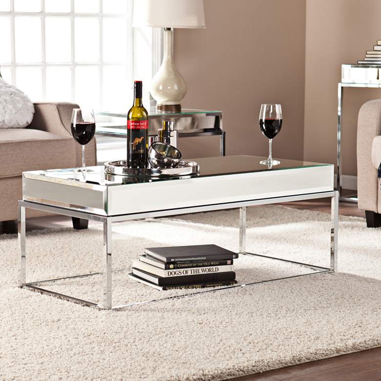 Image 1 Dana 43" Wide Mirrored and Chrome Modern Cocktail Table