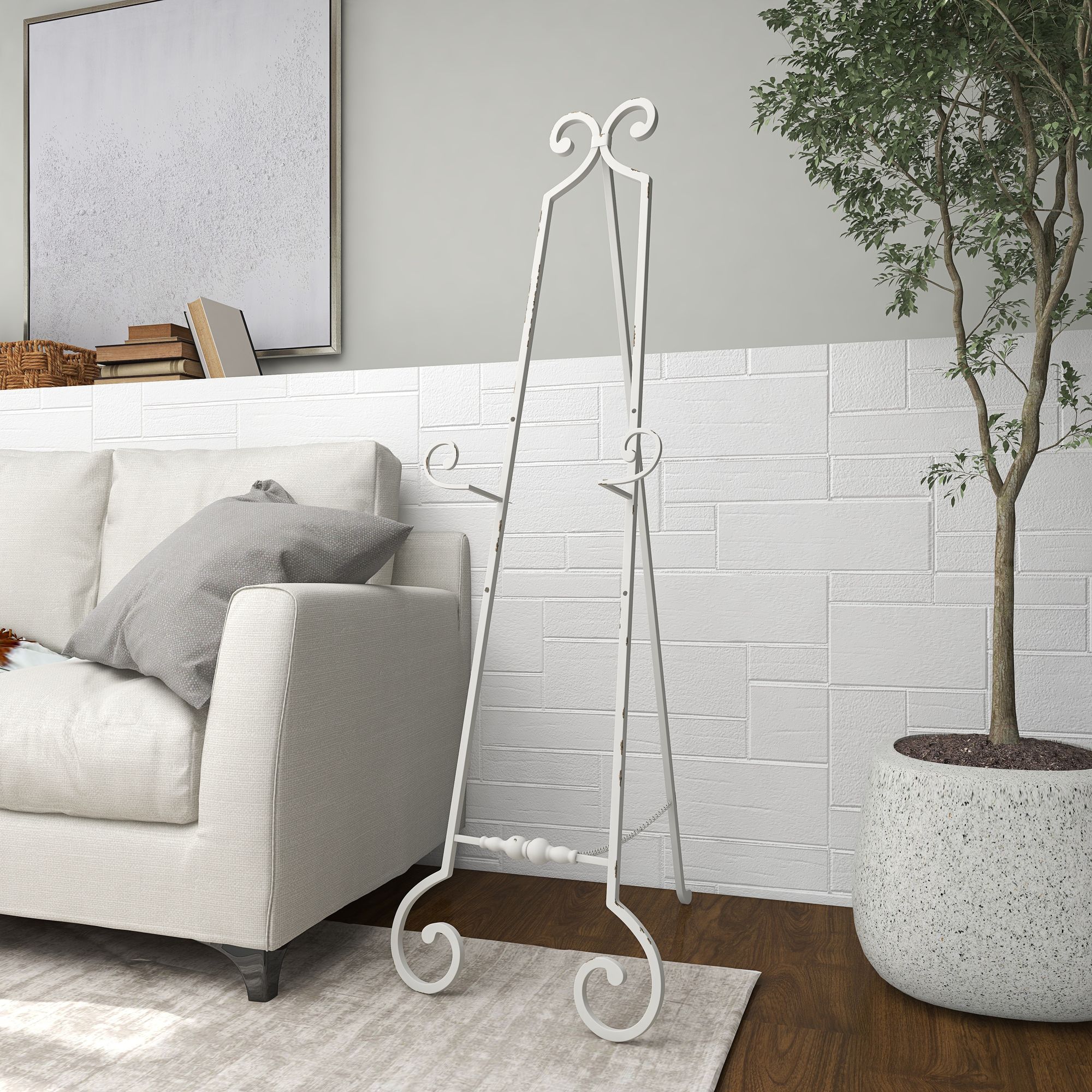 Image 6 Dana 52"H White Iron Scrolled Adjustable Stand Floor Easel more views