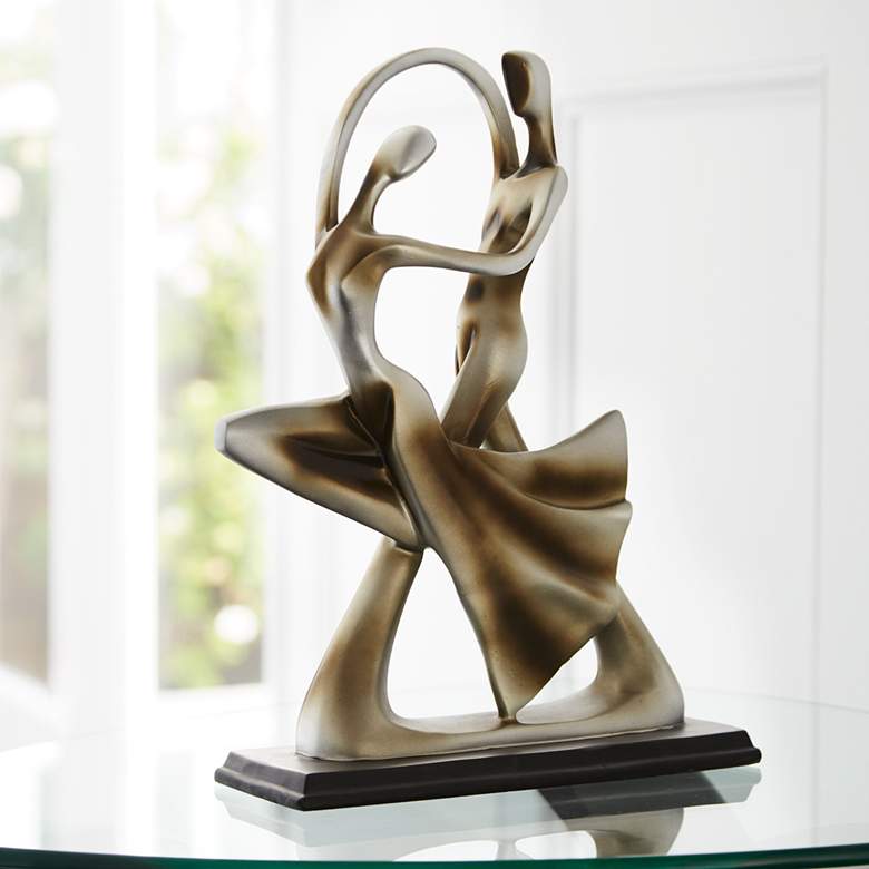 Dancing Couple 14 3/4&quot; High Silver Finish Abstract Dance Sculpture