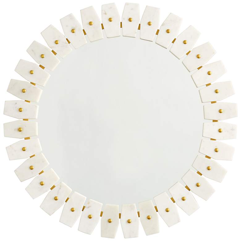 Dandridge  28 1/2&quot; Wide White Marble and Brass Round Wall Mirror