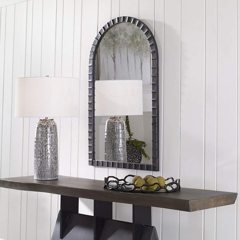 Image 3 Dandridge Matte Black Metal 24" x 39" Arch Top Wall Mirror more views