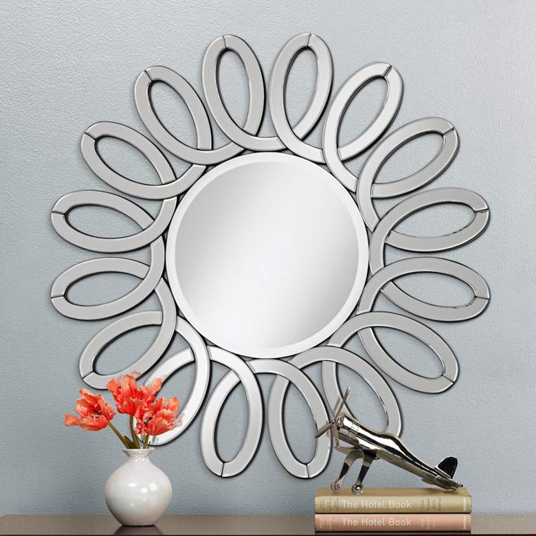Image 1 Dania Openwork Flower 37 inch Round Frameless Wall Mirror