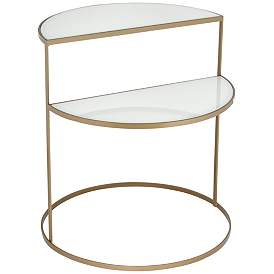 Image2 of Danica 22 1/4" Wide Gold Metal and White Glass Two-Tier Side Table
