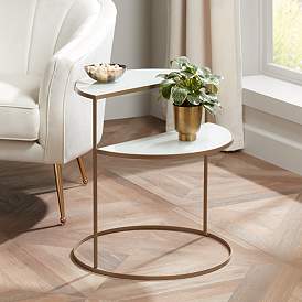 Image1 of Danica 22 1/4" Wide Gold Metal and White Glass Two-Tier Side Table
