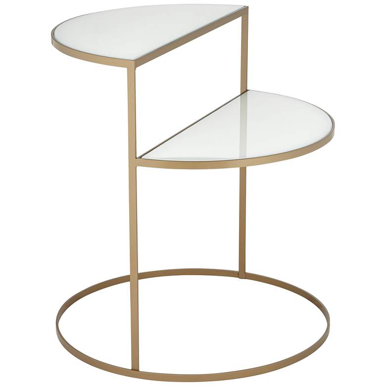 Image 6 Danica 22 1/4" Wide Gold Metal and White Glass Two-Tier Side Table more views