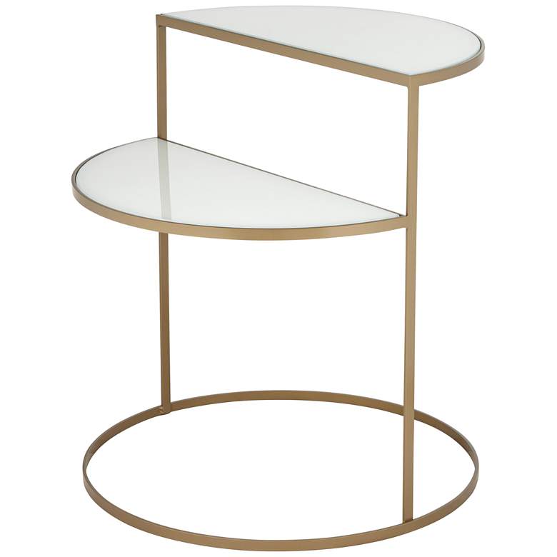 Image 7 Danica 22 1/4" Wide Gold Metal and White Glass Two-Tier Side Table more views