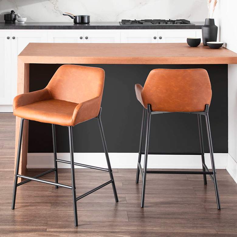 Image 1 Daniella Counter Stool in Camel Faux Leather by LumiSource Pair