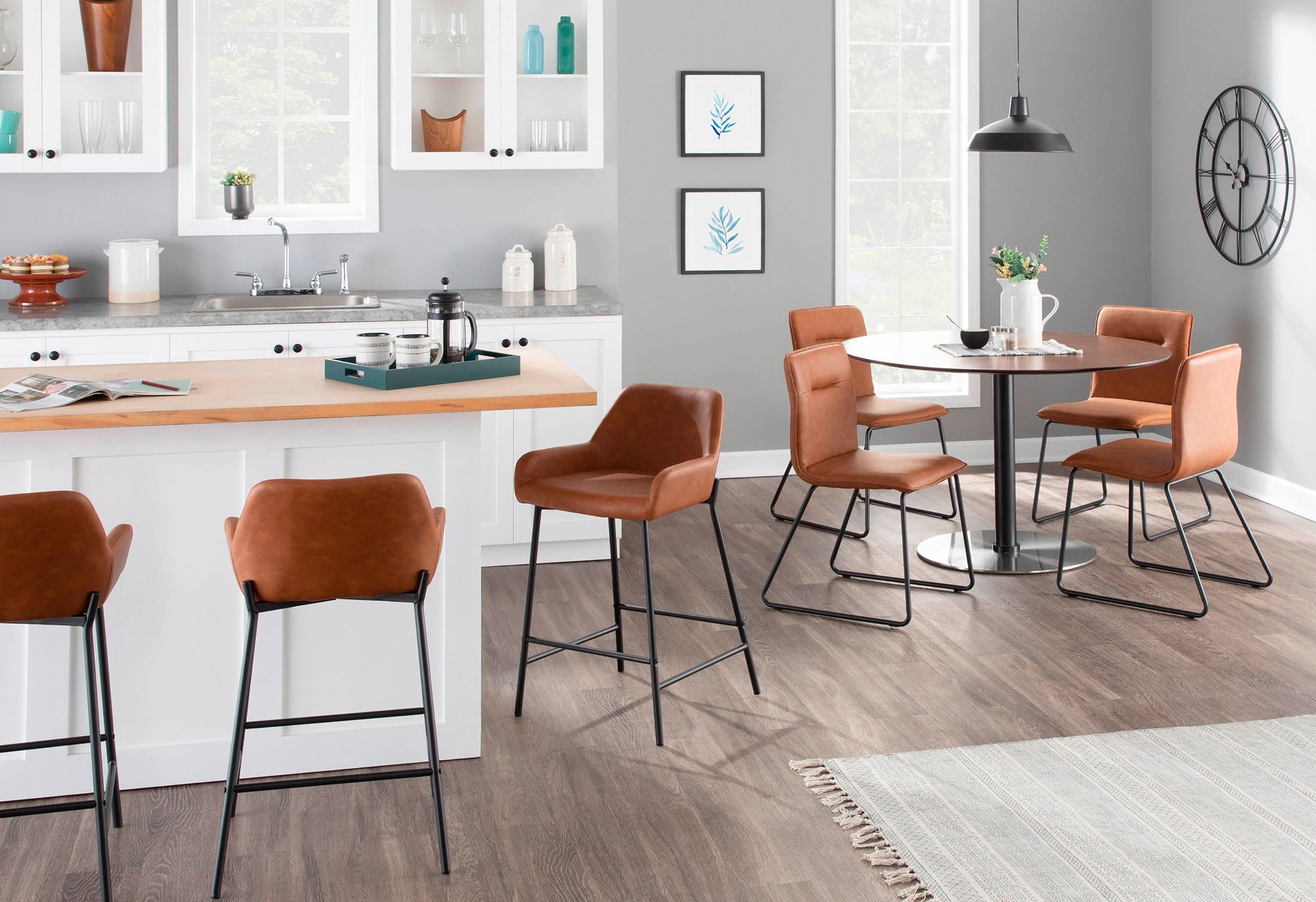 Daniella Counter Stool in Camel Faux Leather by LumiSource Pair