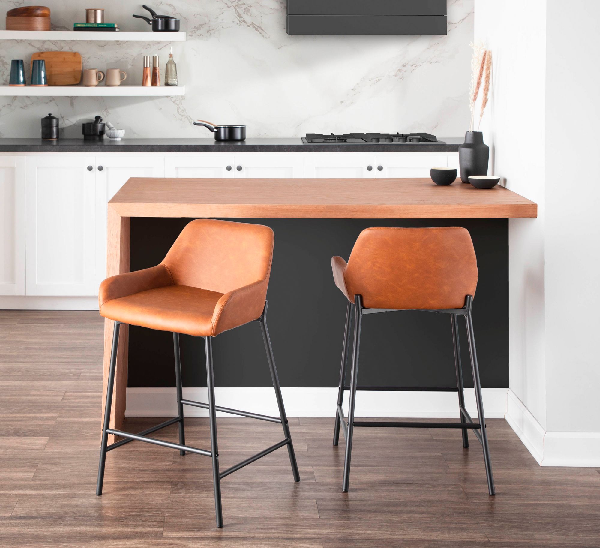 Daniella Counter Stool in Camel Faux Leather by LumiSource Pair