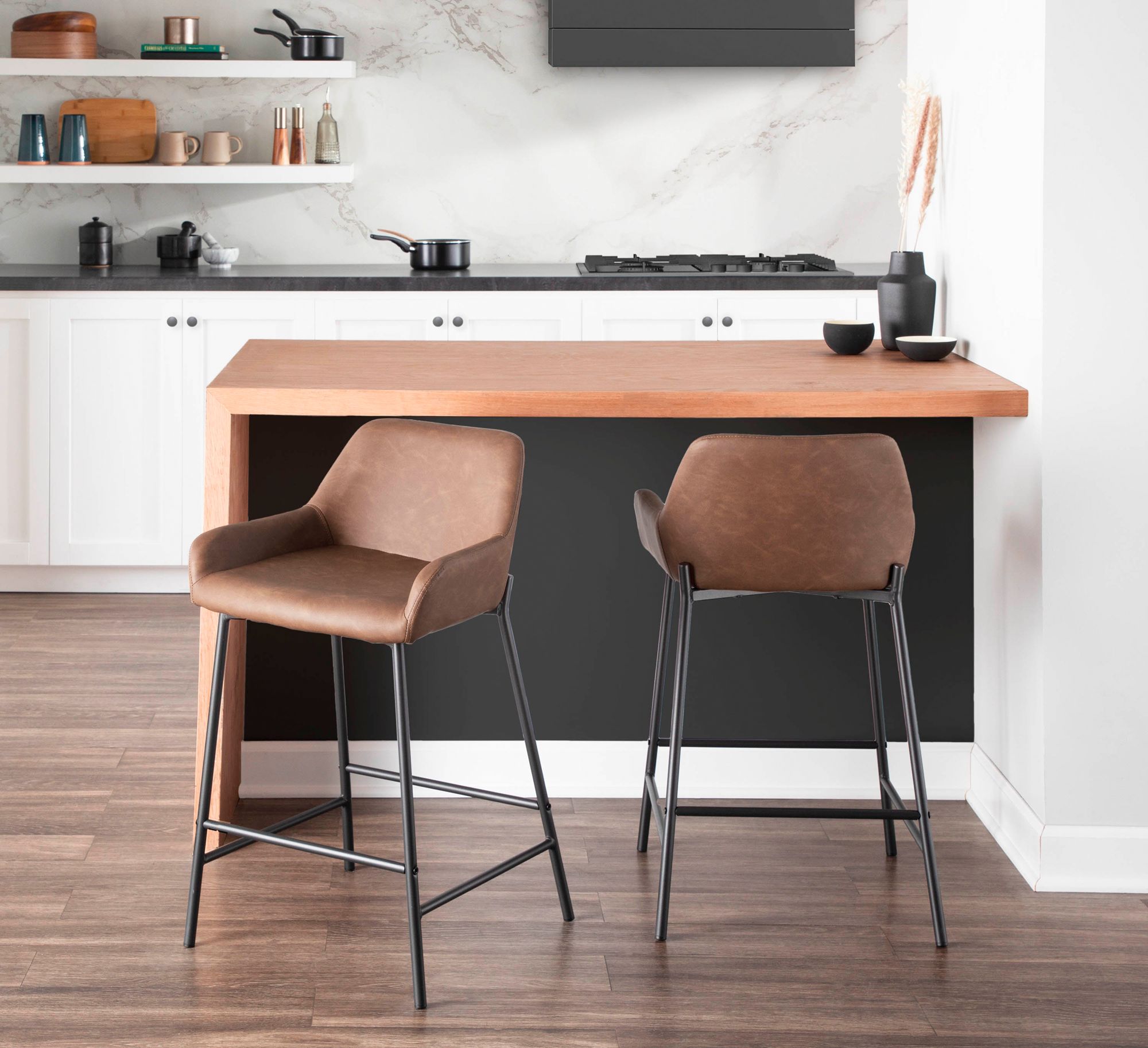 Daniella Counter Stool in Espresso Faux Leather by LumiSource Pair