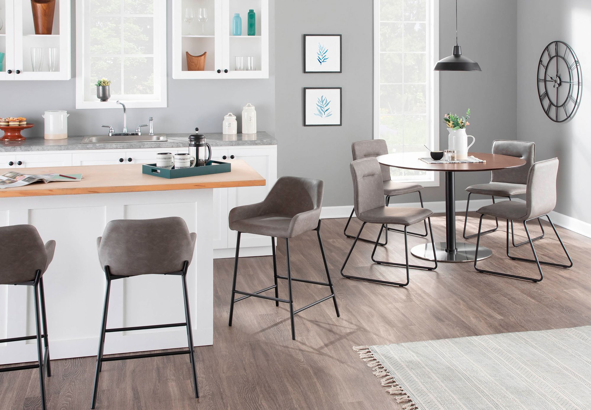 Daniella Counter Stool in Grey Faux Leather by LumiSource Pair