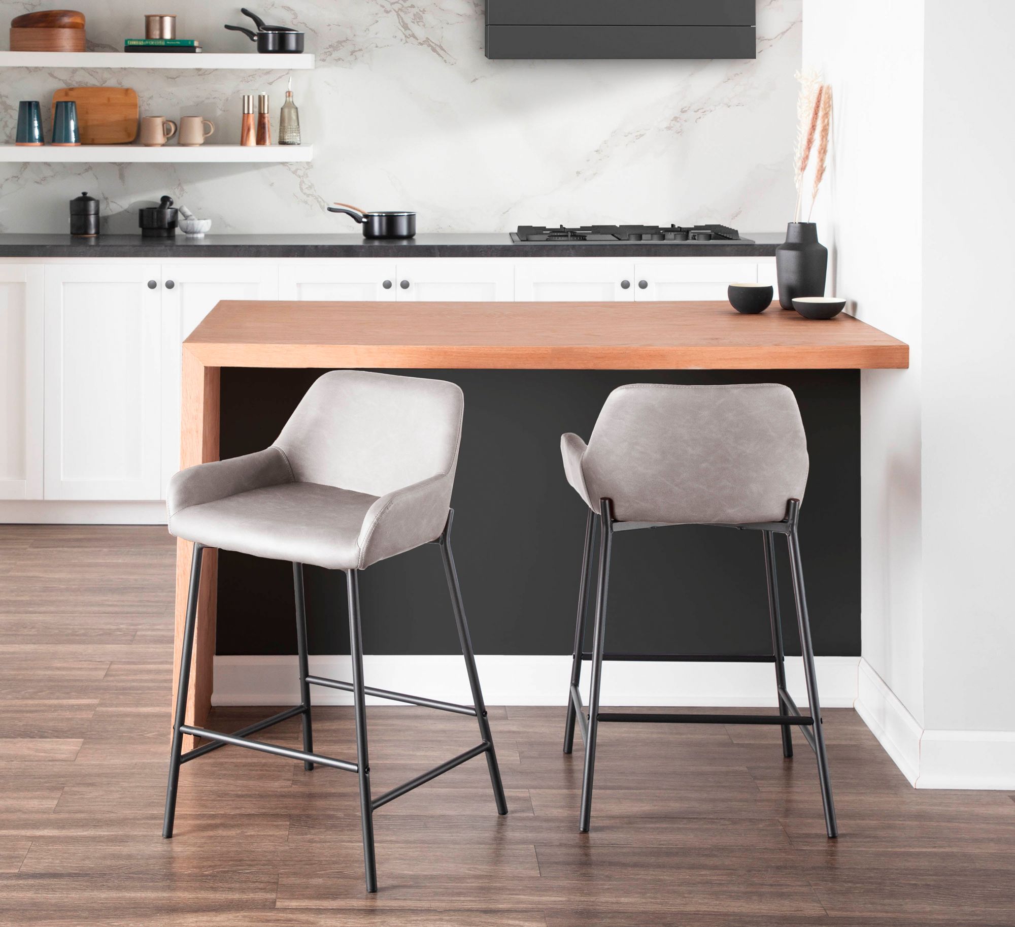 Daniella Counter Stool in Grey Faux Leather by LumiSource Pair