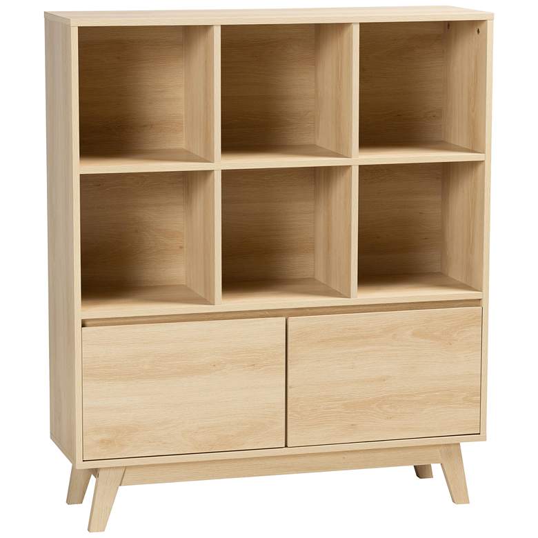 Image 2 Danina 37 3/4 inch Wide Oak Brown Wood 2-Door Bookshelf