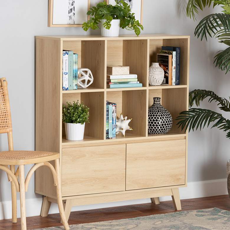 Image 1 Danina 37 3/4" Wide Oak Brown Wood 2-Door Bookshelf