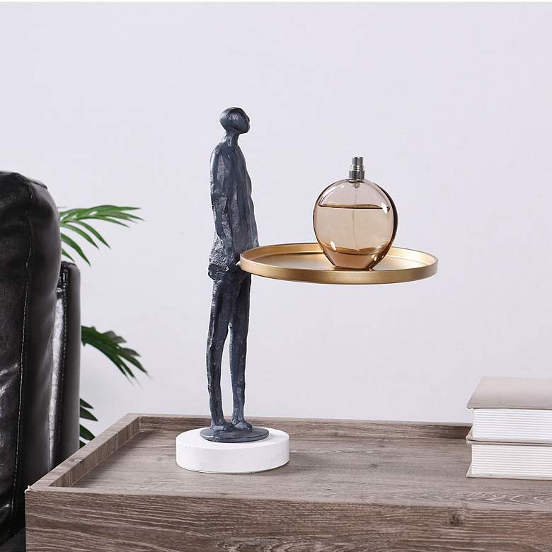 Image 1 Dann Foley 12" Wide Midnight Blue Figural Sculpture with Brass Tray