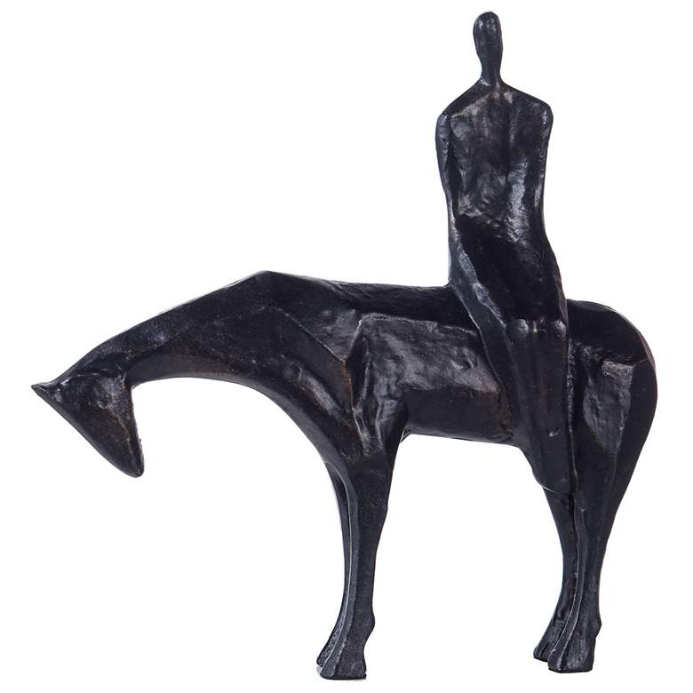 Image 1 Dann Foley 13.1 inch Wide Black Cast Iron Horse Riding Man Sculpture