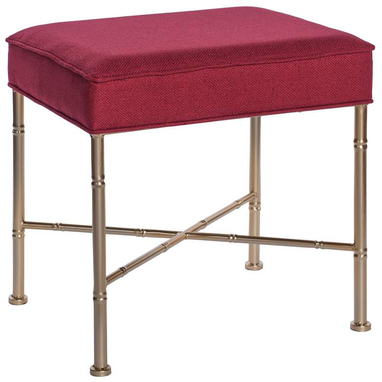 Image 1 Dann Foley 18.5" High Red Upholstered Satin Gold Bamboo Stool