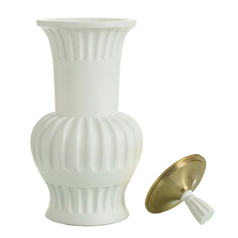 Image 3 Dann Foley 20.3" Pleated Malta White Decorative Urn Vase with Lid more views