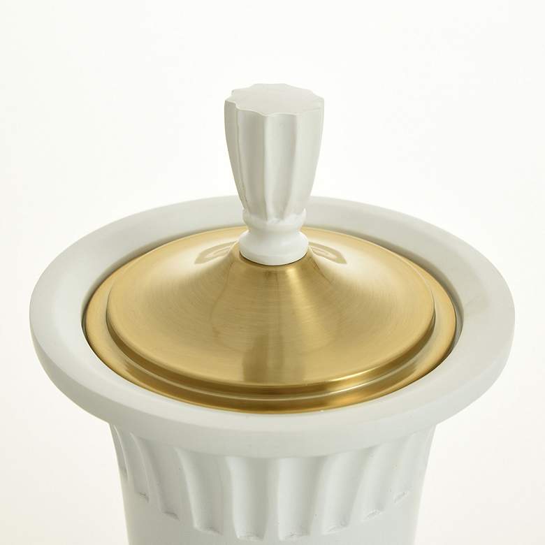 Image 4 Dann Foley 20.3" Pleated Malta White Decorative Urn Vase with Lid more views