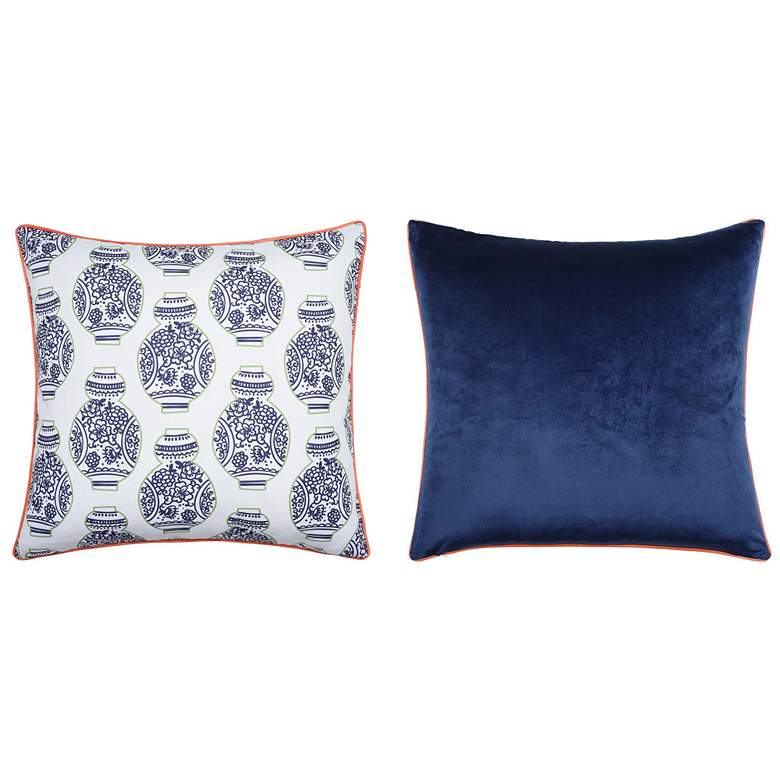Image 1 Dann Foley 24" Navy Vases Print and Navy Velvet Double Sided Pillow