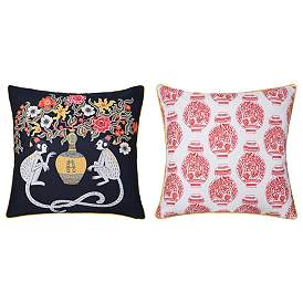Image1 of Dann Foley 24" Red Vases Print and Floral Monkey Print Double Sided Pi