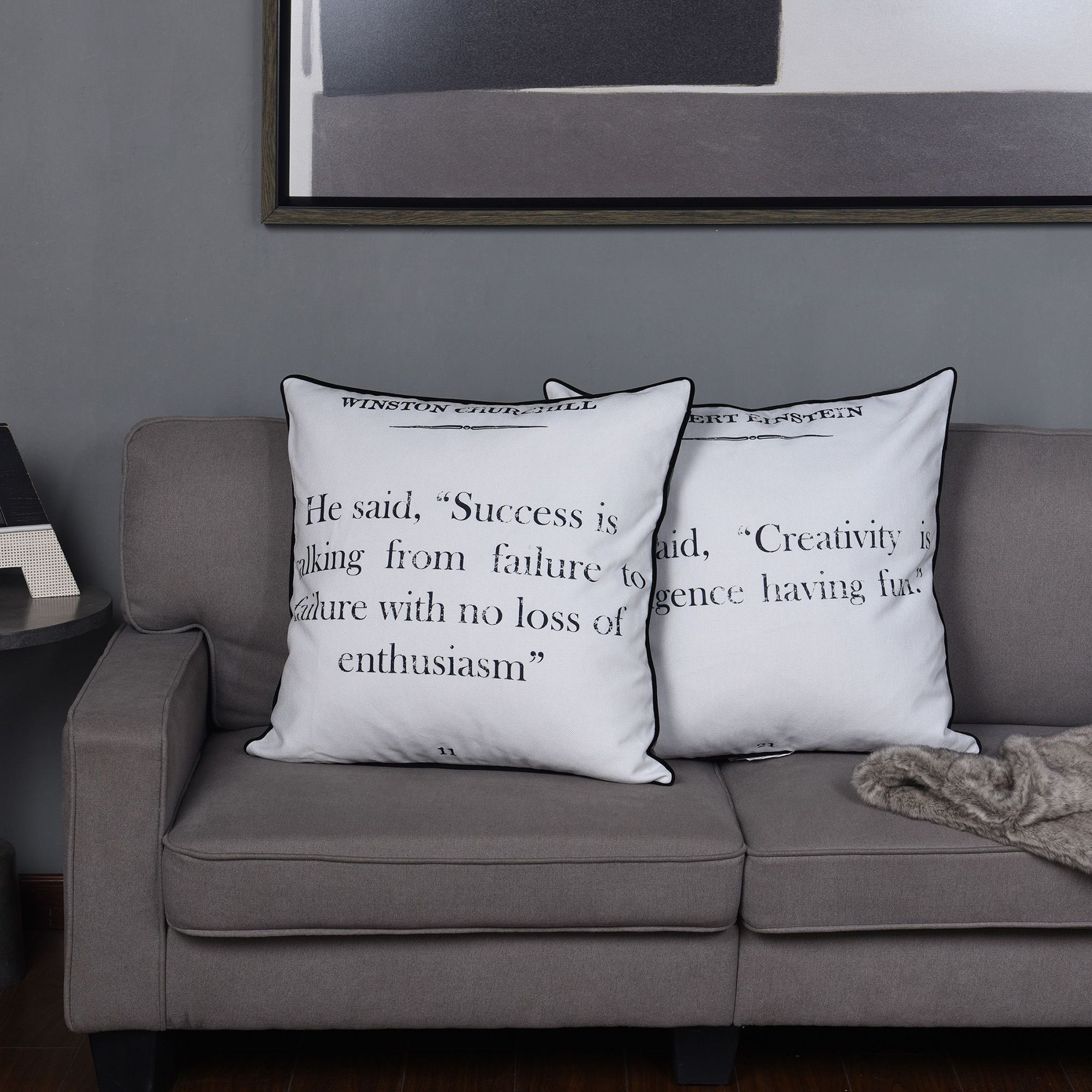 Image 6 Dann Foley 24" x 24 Churchill Quote and Gray Velvet Double Sided Pillo more views