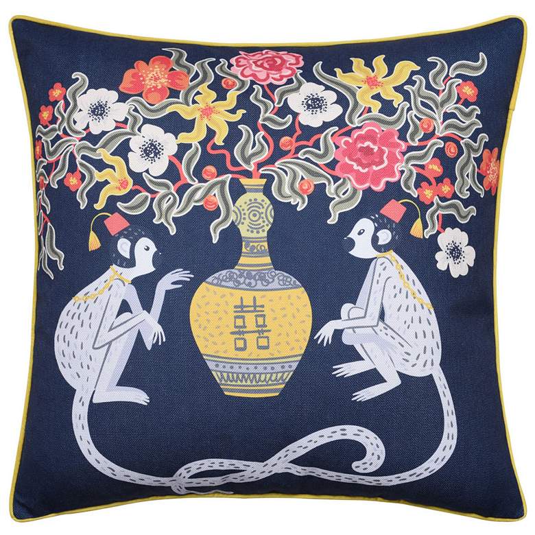 Image 1 Dann Foley 24" x 24 Floral Print and Maroon Velvet Double Sided Pillow