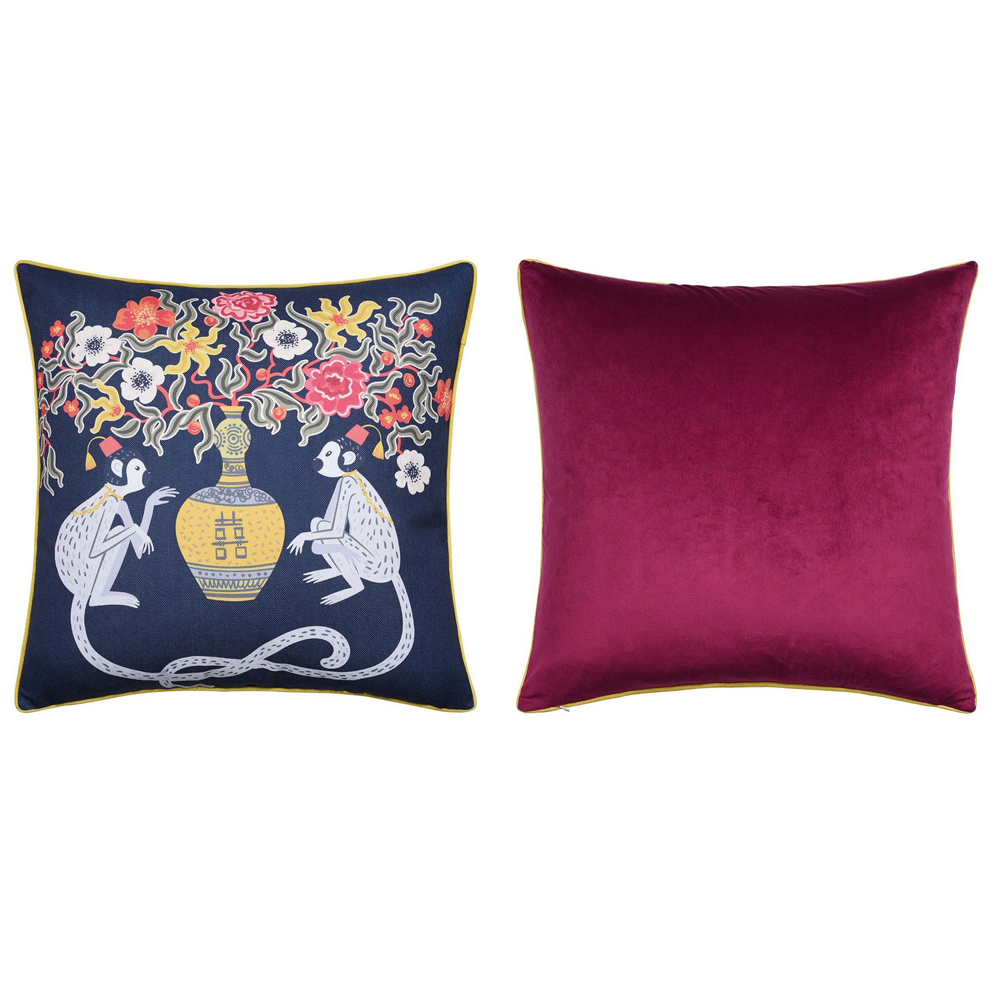 Image 3 Dann Foley 24" x 24 Floral Print and Maroon Velvet Double Sided Pillow more views