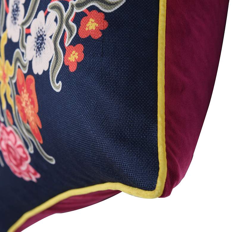 Image 5 Dann Foley 24" x 24 Floral Print and Maroon Velvet Double Sided Pillow more views