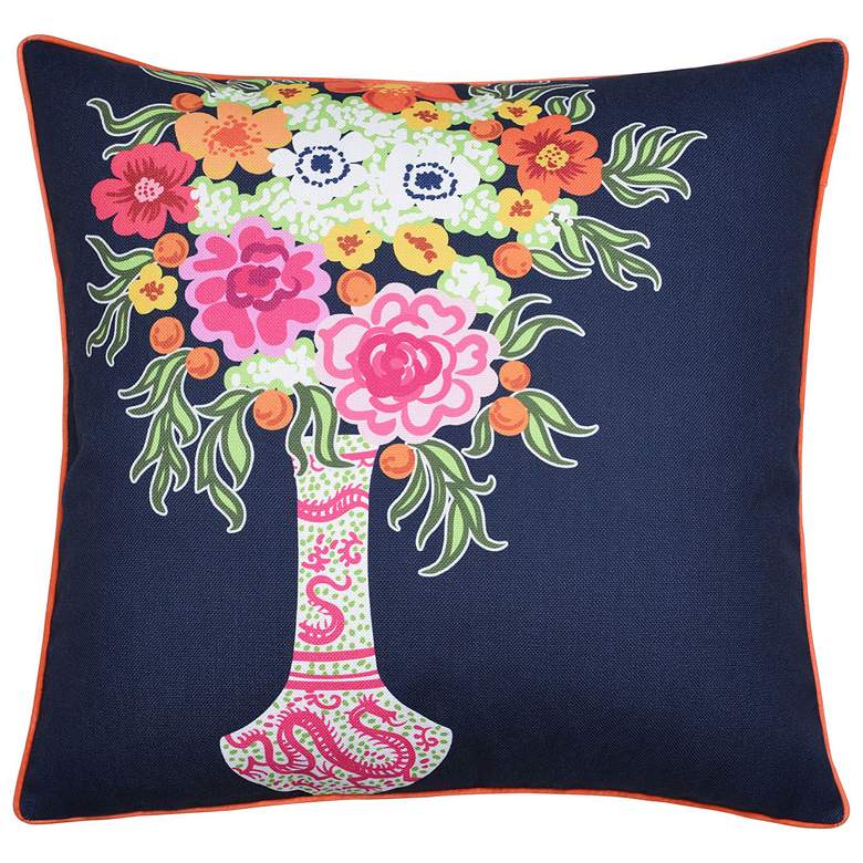 Image 1 Dann Foley 24" x 24 Left Floral Print and Green Velvet Double Sided Pi