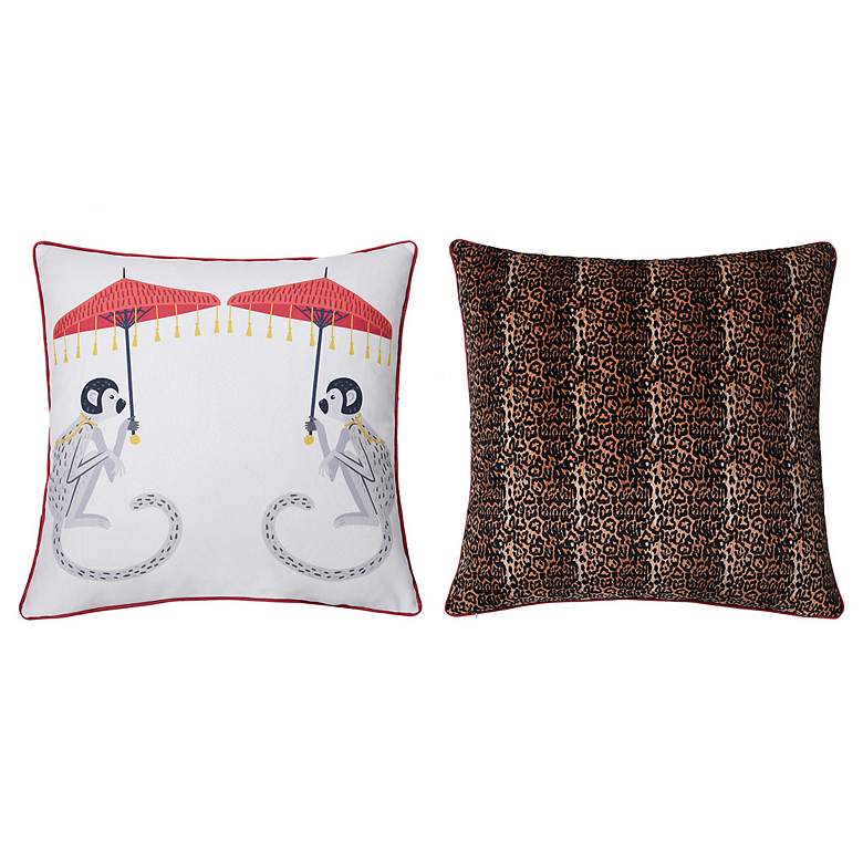 Image 4 Dann Foley 24" x 24 Monkey Print and Cheetah Velvet Double Sided Pillo more views