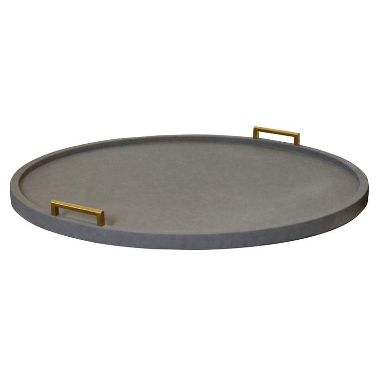 Image 1 Dann Foley 34" Wide Charcoal Faux Shagreen Gold Handled Tray